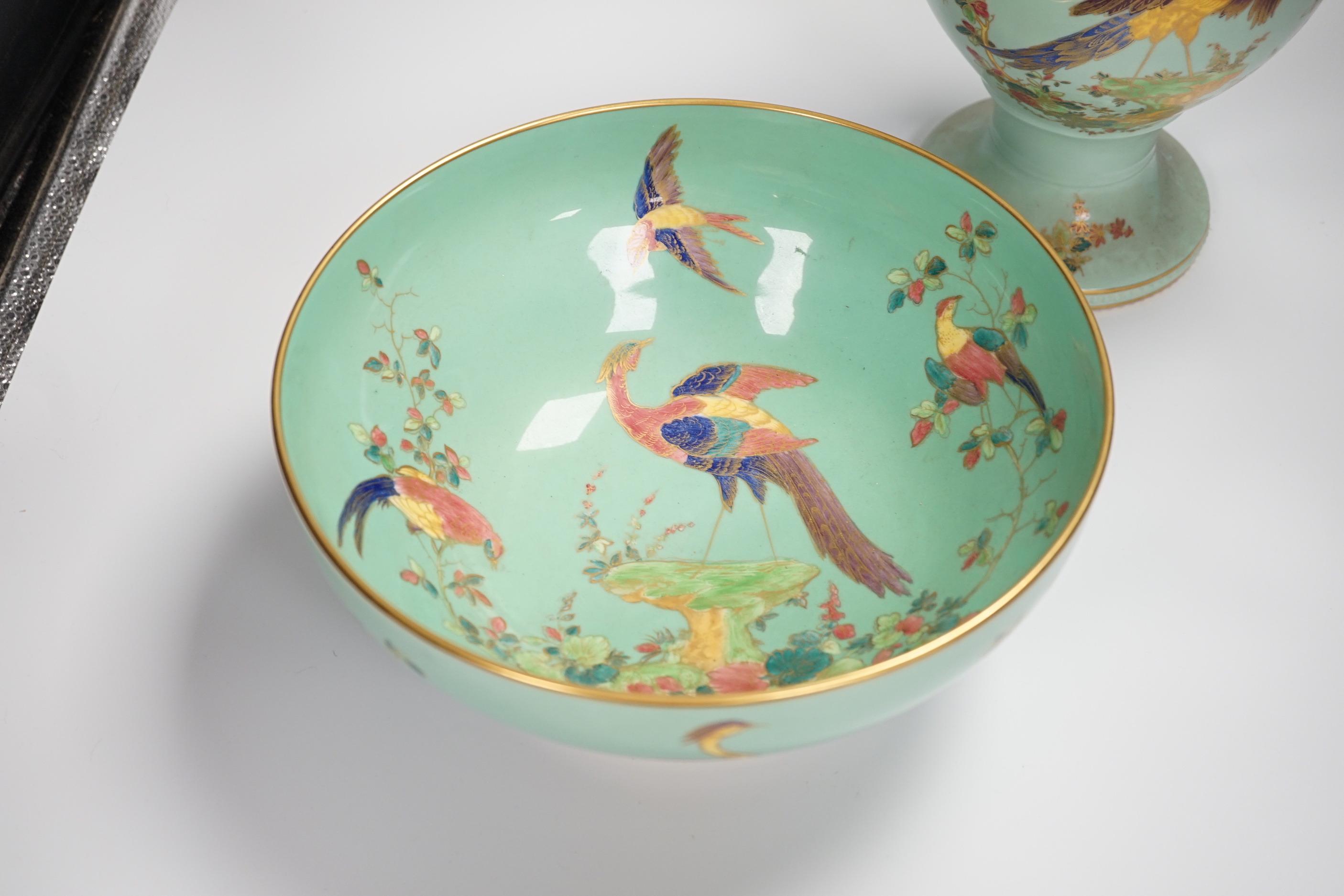 A Spode ‘pheasant’ pottery vase and a similar bowl, 28cm high